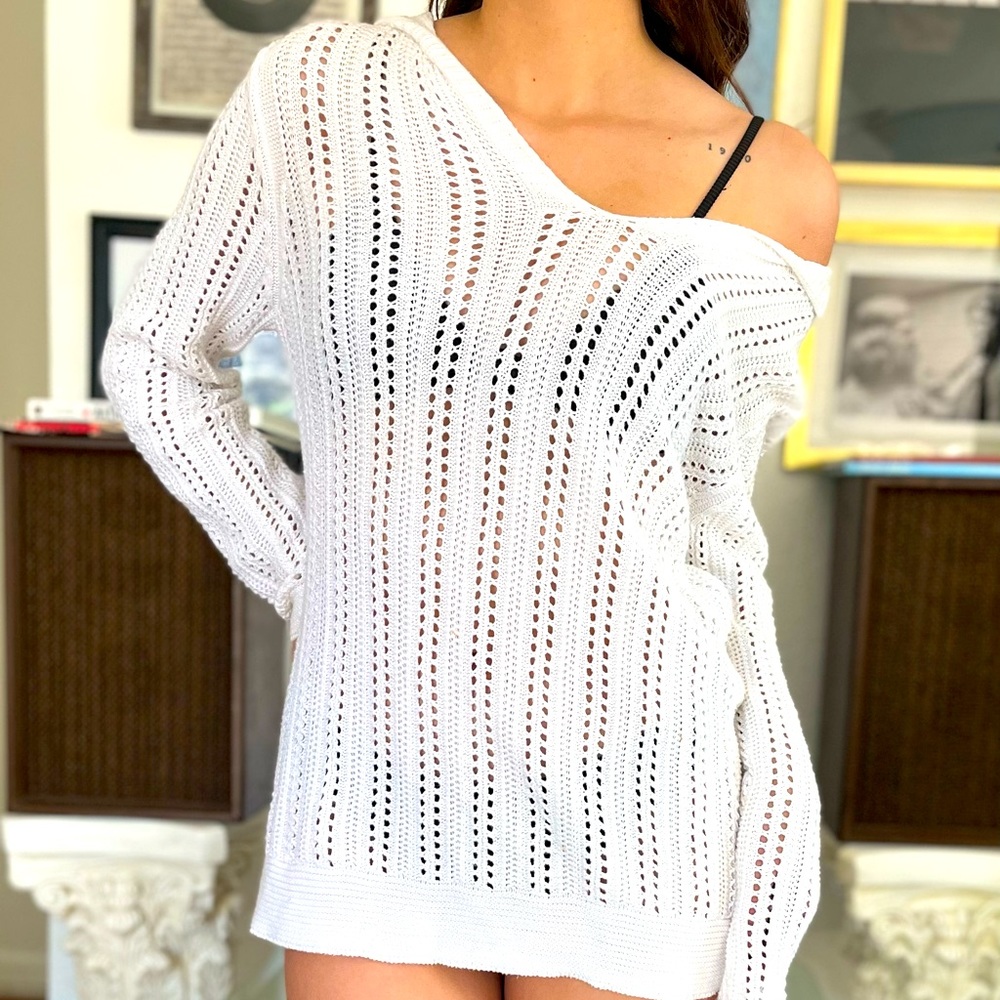 White Crochet Beach Hoodie
